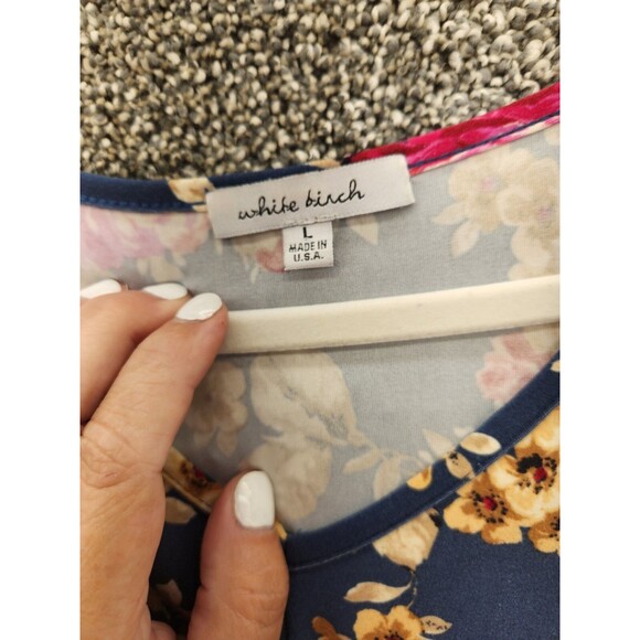 White Birch Blue Floral Large Long Sleeve Blouse - Picture 3 of 5